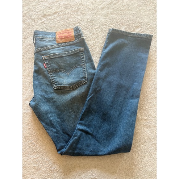 Levis Mens 513 Straight Fit Medium Wash Denim Jeans Size 32x32 Distressed - Picture 1 of 8